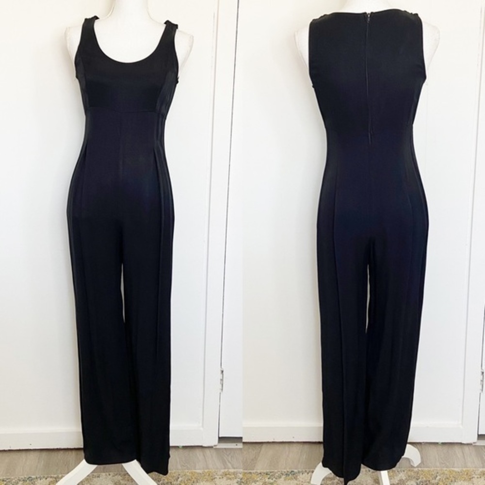 Vintage‎ black sleeveless jumpsuit simple elegant minimalist pants scoop neck